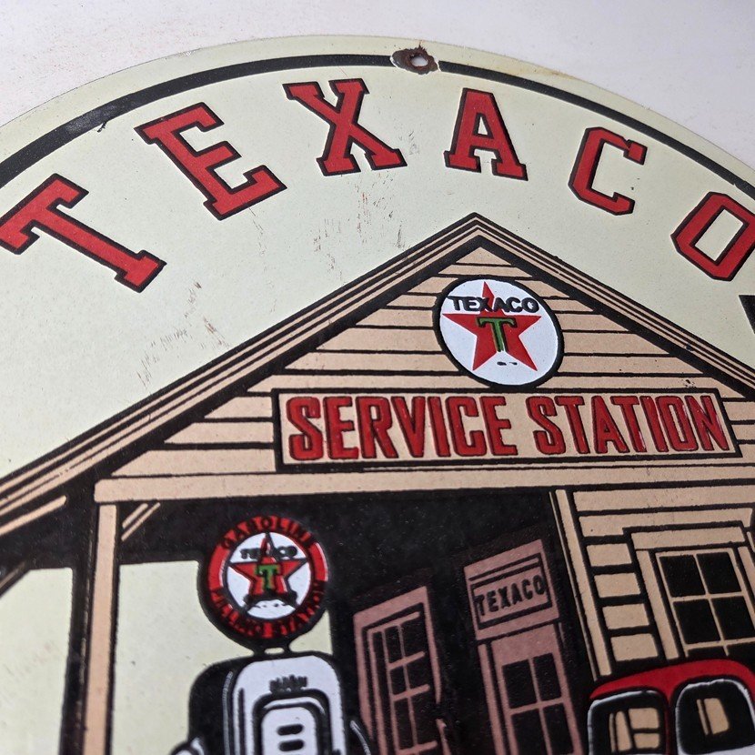 Vintage Texaco Gasoline Advertisement Sign - Gas Service Station Porcelain Sign - Image 5