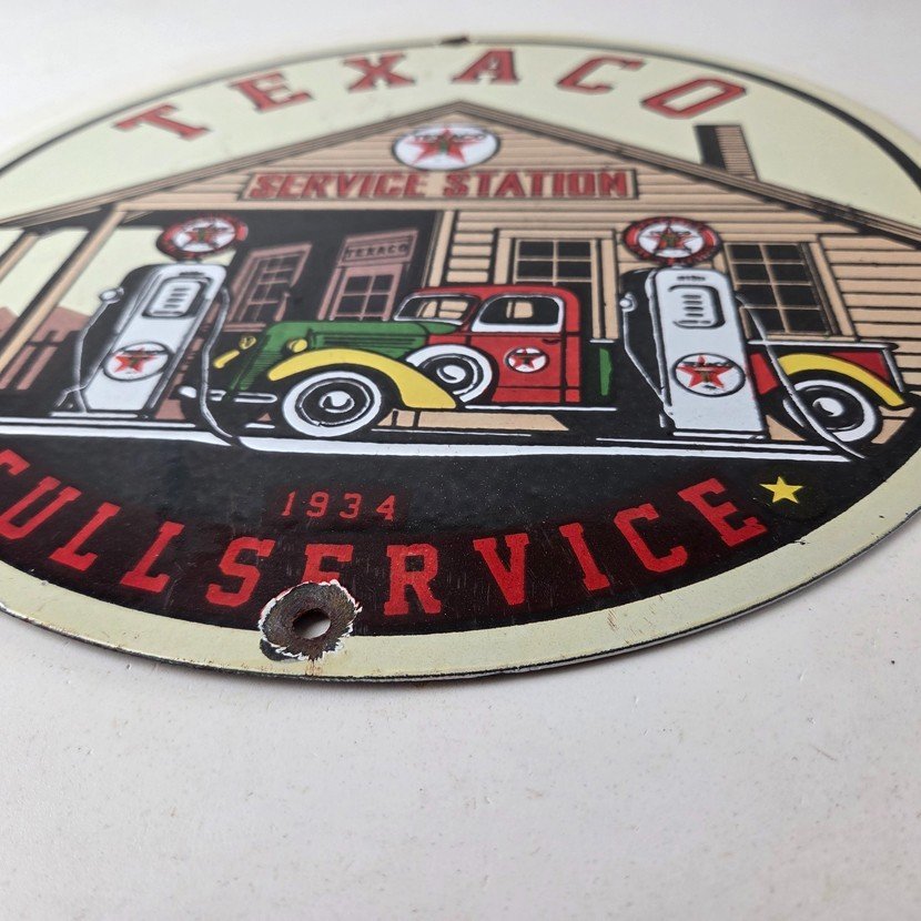 Vintage Texaco Gasoline Advertisement Sign - Gas Service Station Porcelain Sign - Image 10