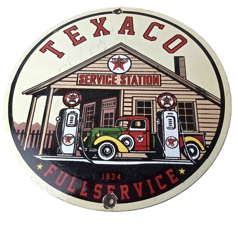 Vintage Texaco Gasoline Advertisement Sign - Gas Service Station Porcelain Sign