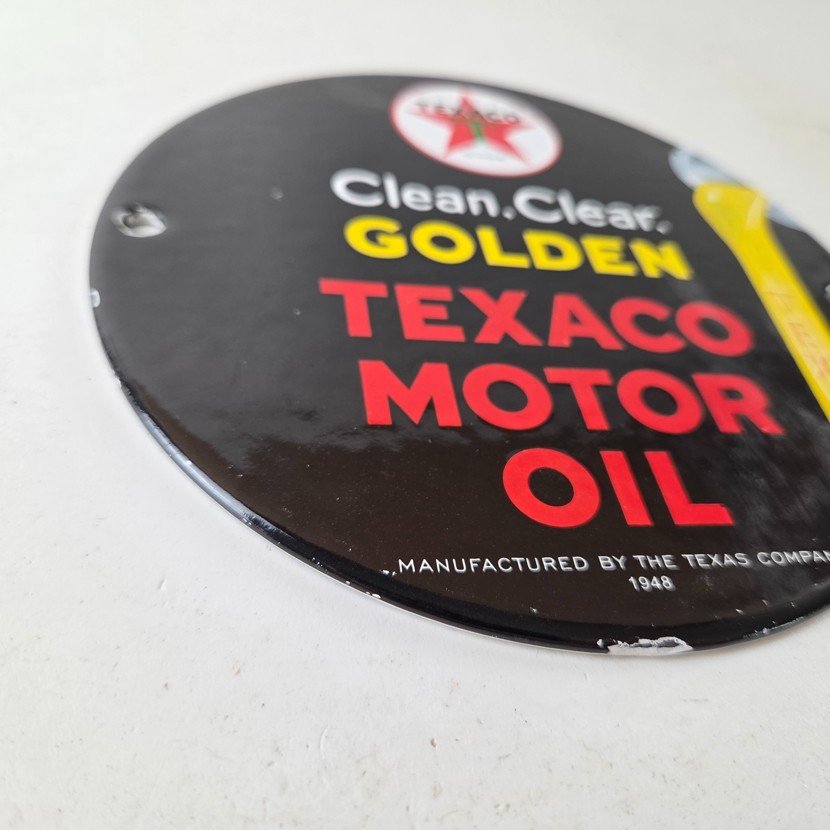 Vintage Texaco Gasoline Sign - Clean Clear Golden Porcelain Gas Pump Sign - Image 11