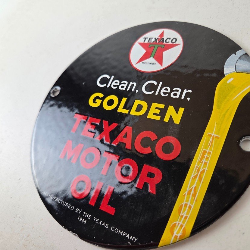 Vintage Texaco Gasoline Sign - Clean Clear Golden Porcelain Gas Pump Sign - Image 12