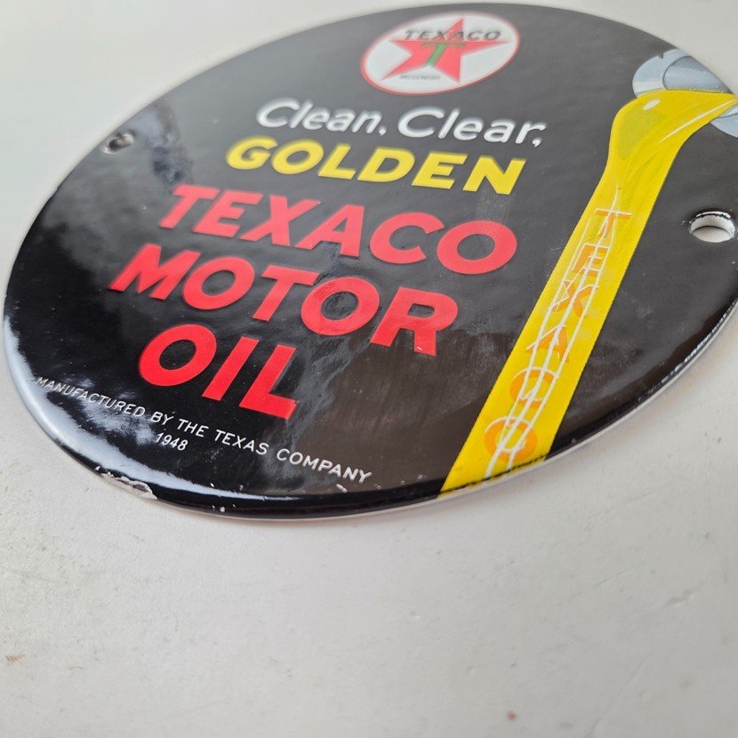 Vintage Texaco Gasoline Sign - Clean Clear Golden Porcelain Gas Pump Sign - Image 14