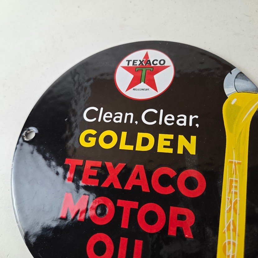 Vintage Texaco Gasoline Sign - Clean Clear Golden Porcelain Gas Pump Sign - Image 3