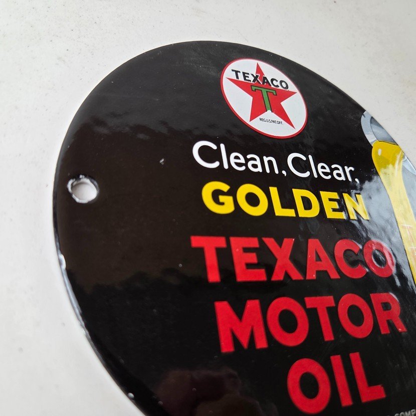 Vintage Texaco Gasoline Sign - Clean Clear Golden Porcelain Gas Pump Sign - Image 5