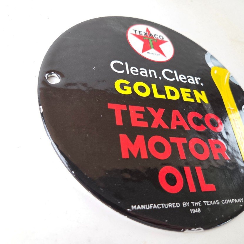 Vintage Texaco Gasoline Sign - Clean Clear Golden Porcelain Gas Pump Sign - Image 6