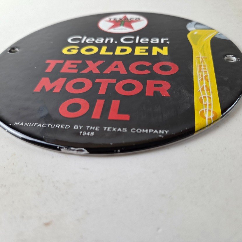 Vintage Texaco Gasoline Sign - Clean Clear Golden Porcelain Gas Pump Sign - Image 10