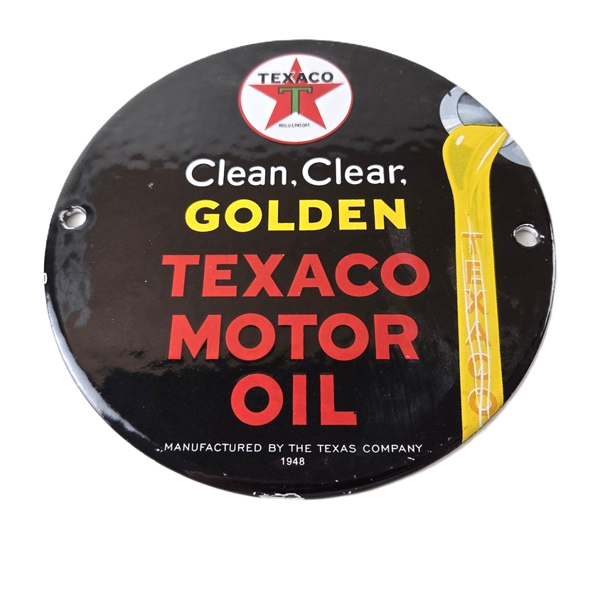 Vintage Texaco Gasoline Sign - Clean Clear Golden Porcelain Gas Pump Sign