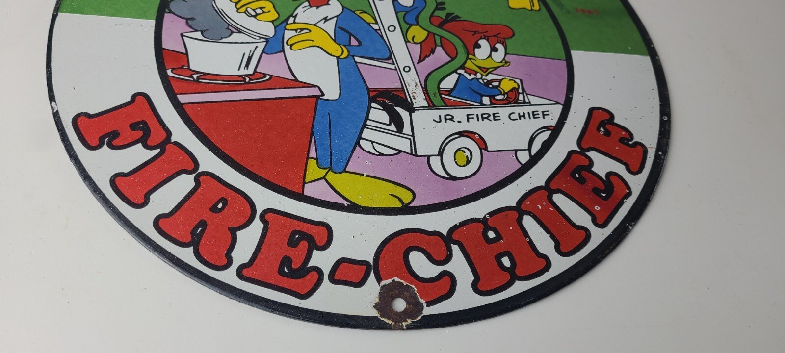 Vintage Texaco Gasoline Sign - Porcelain Woody Fire Chief Gas Station Pump Sign - Image 8