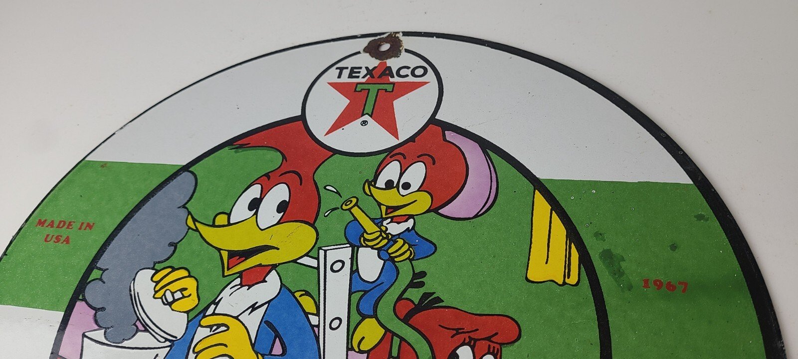 Vintage Texaco Gasoline Sign - Porcelain Woody Fire Chief Gas Station Pump Sign - Image 9