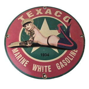 Vintage Texaco Gasoline Sign - White Marine Gas Pump Porcelain Sign