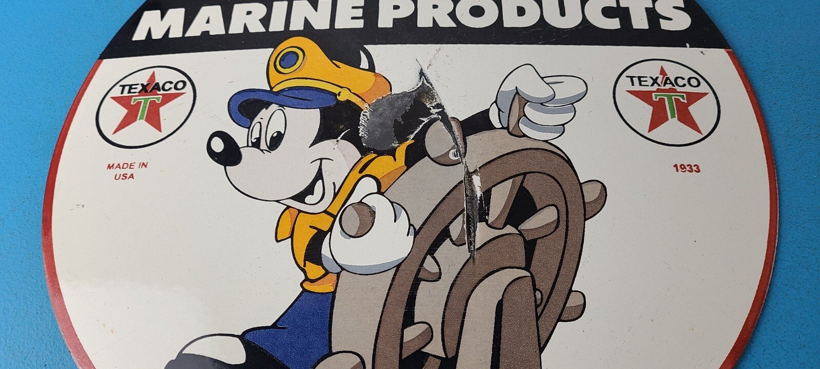 Vintage Texaco Sign - Gas Marine Products Porcelain Mickey Mouse Sign - Image 4