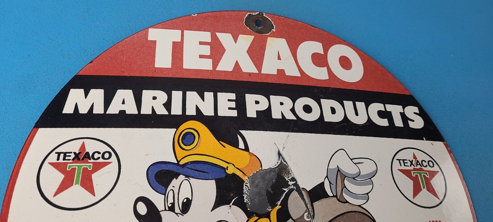 Vintage Texaco Sign - Gas Marine Products Porcelain Mickey Mouse Sign - Image 5