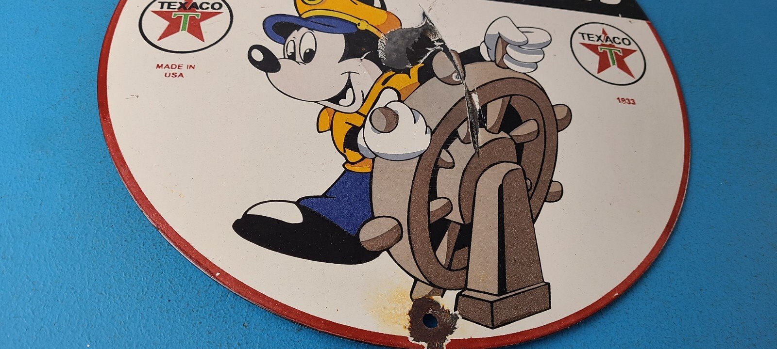 Vintage Texaco Sign - Gas Marine Products Porcelain Mickey Mouse Sign - Image 7