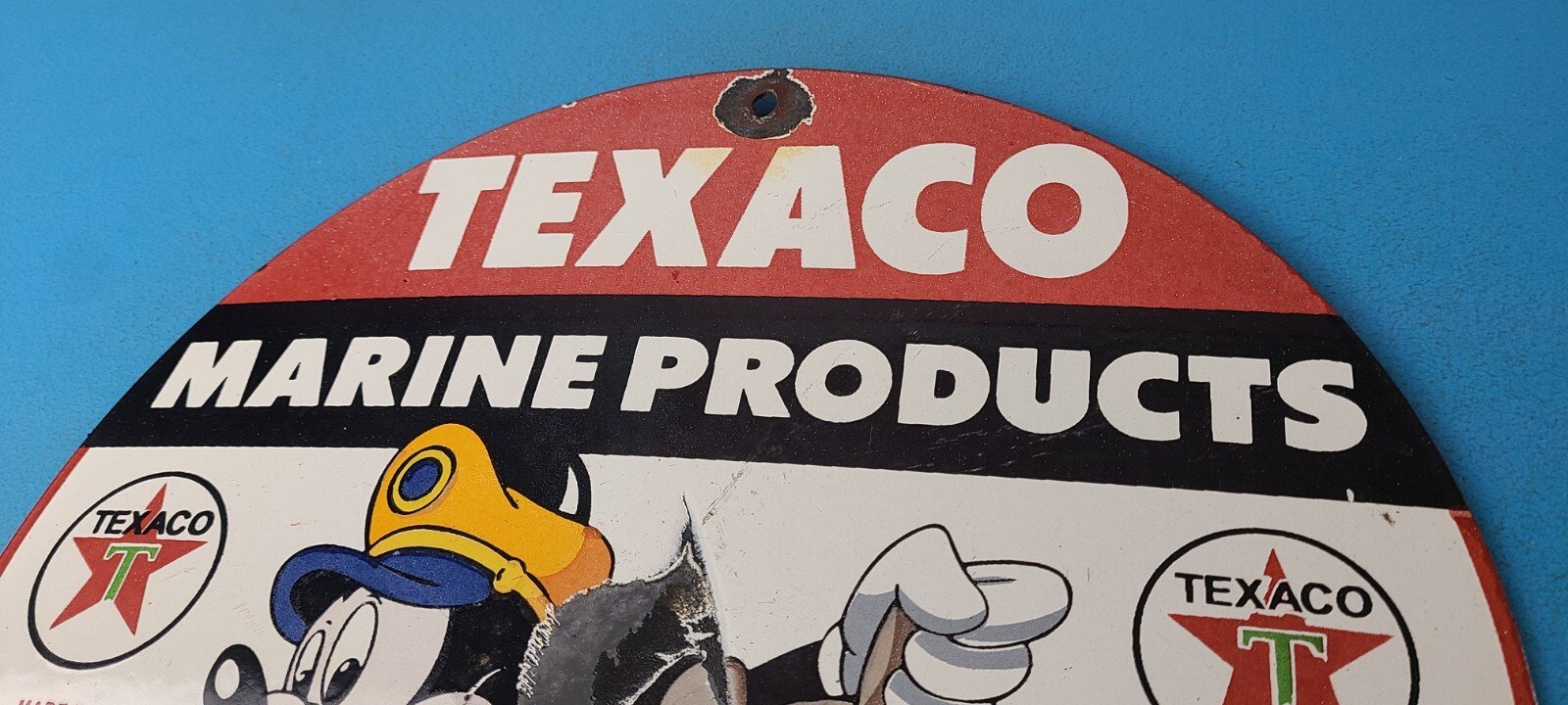 Vintage Texaco Sign - Gas Marine Products Porcelain Mickey Mouse Sign - Image 8