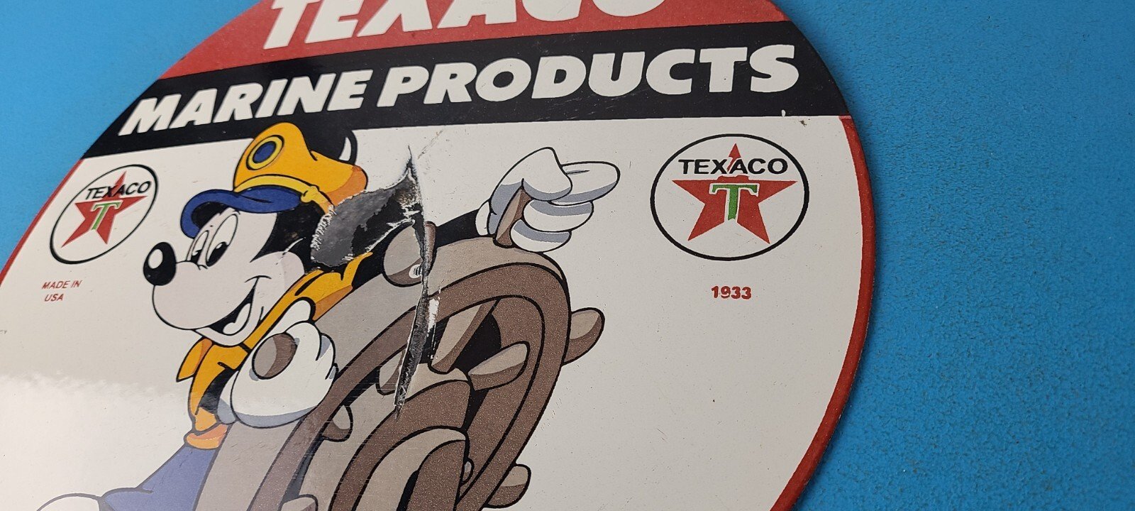 Vintage Texaco Sign - Gas Marine Products Porcelain Mickey Mouse Sign - Image 9
