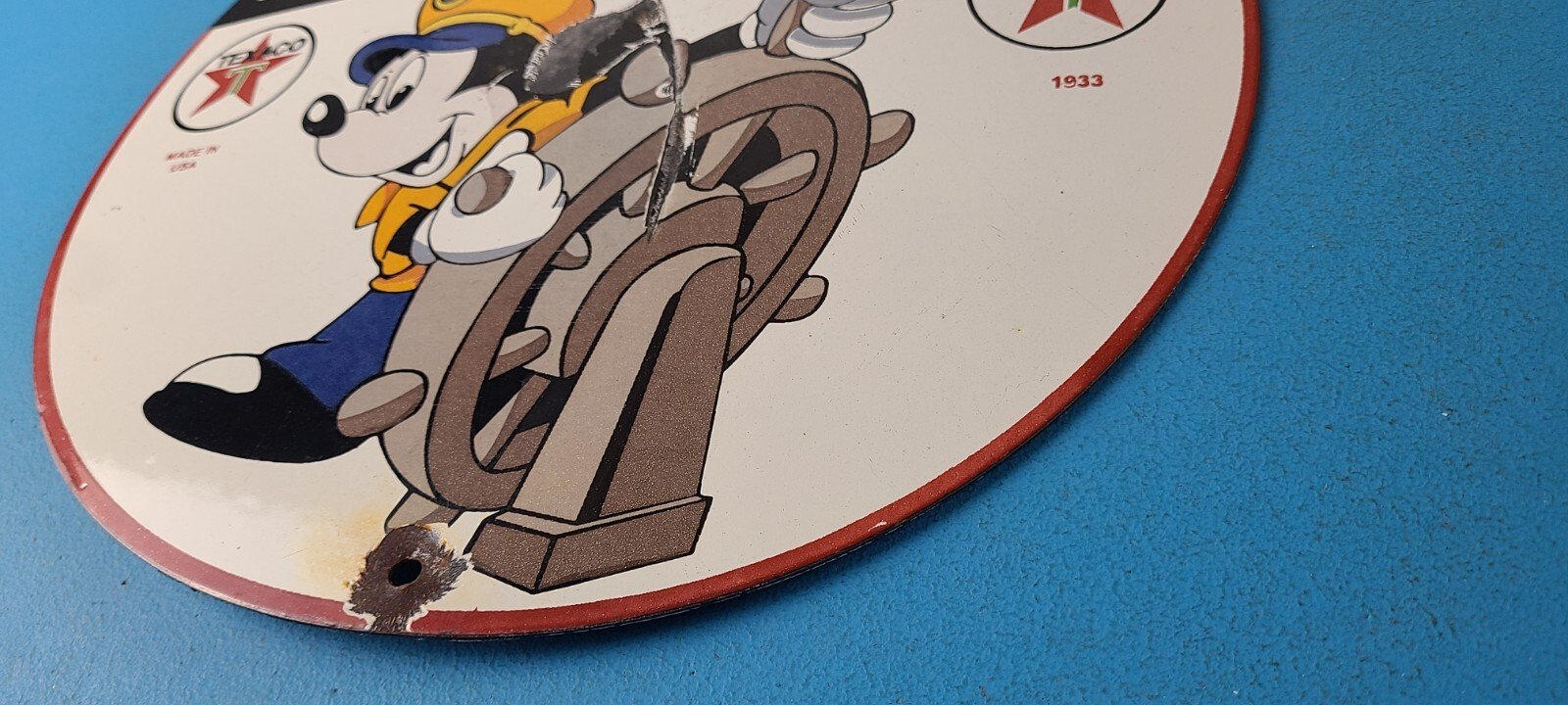 Vintage Texaco Sign - Gas Marine Products Porcelain Mickey Mouse Sign - Image 10