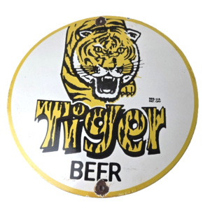 Vintage Tiger Beer Sign - Alcohol Brewery Pub Bar Gas Pump Plate Porcelain Sign