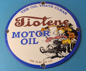 Vintage Tiolene Motor Oil Porcelain Sign Rat Fink Sign Gas Pump Plate Sign 305863589505