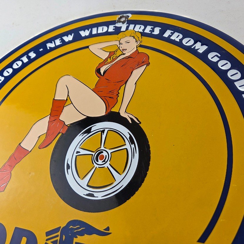 Vintage Tires Sign - Pinup Girl Sign Gas Motor Oil Pump Porcelain Sign - Image 11