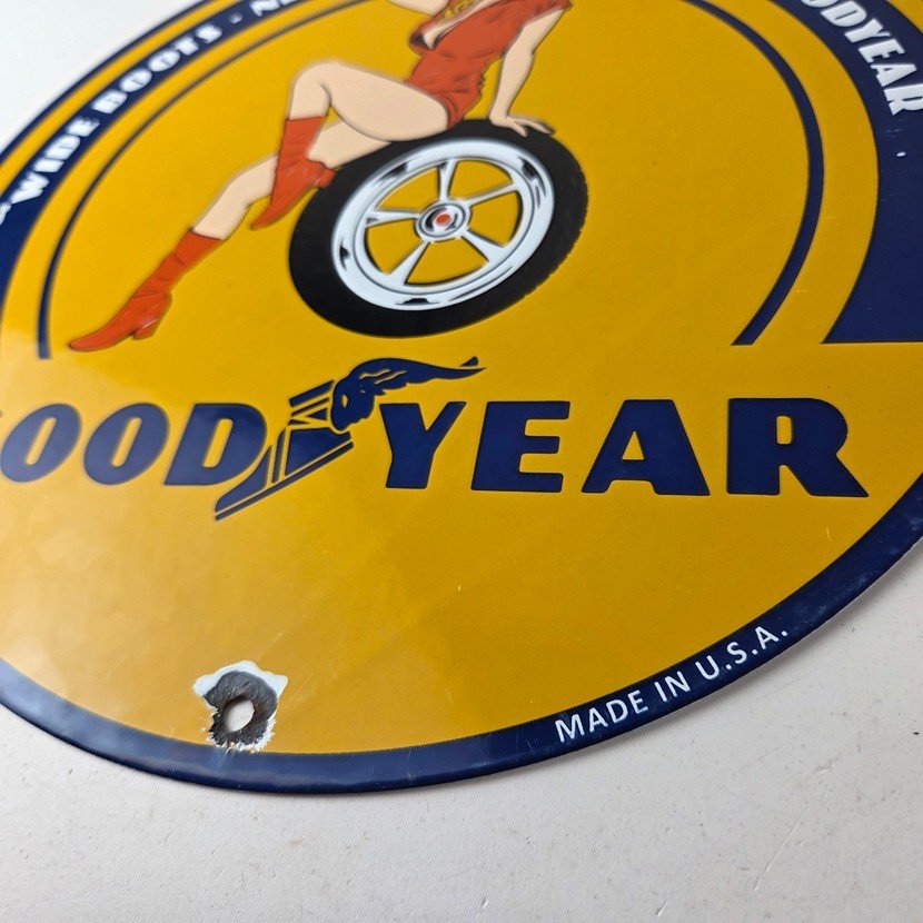 Vintage Tires Sign - Pinup Girl Sign Gas Motor Oil Pump Porcelain Sign - Image 13