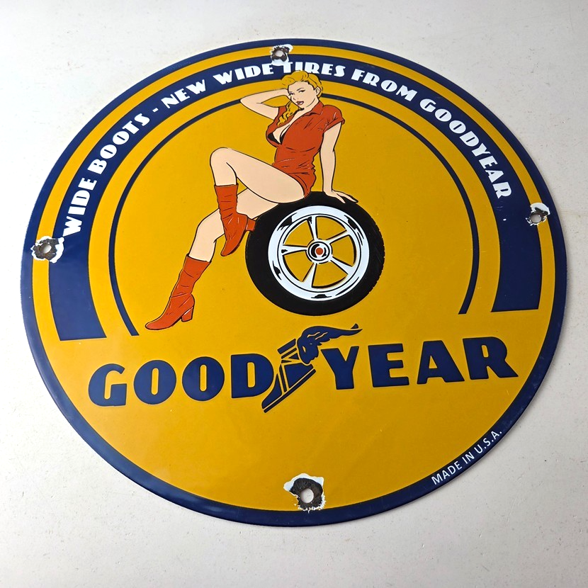 Vintage Tires Sign - Pinup Girl Sign Gas Motor Oil Pump Porcelain Sign - Image 15