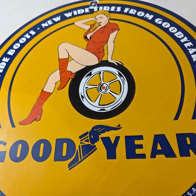Vintage Tires Sign - Pinup Girl Sign Gas Motor Oil Pump Porcelain Sign - Image 4