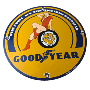 Vintage Tires Sign - Pinup Girl Sign Gas Motor Oil Pump Porcelain Sign