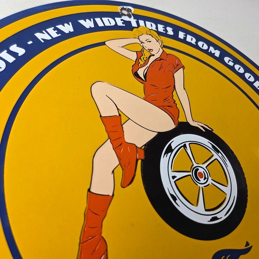 Vintage Tires Sign - Pinup Girl Sign Gas Motor Oil Pump Porcelain Sign - Image 5