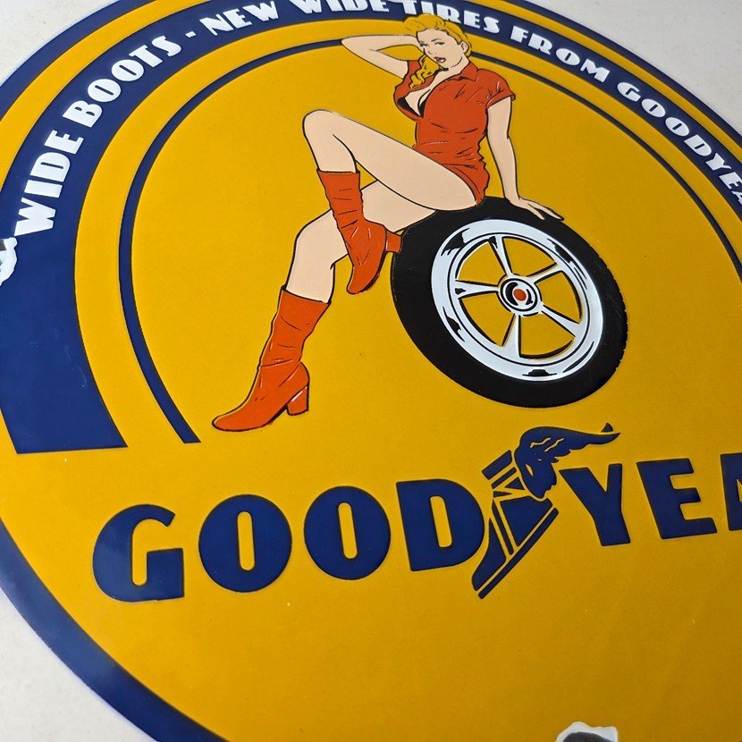 Vintage Tires Sign - Pinup Girl Sign Gas Motor Oil Pump Porcelain Sign - Image 6