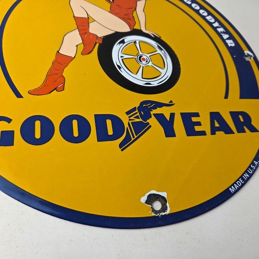 Vintage Tires Sign - Pinup Girl Sign Gas Motor Oil Pump Porcelain Sign - Image 10