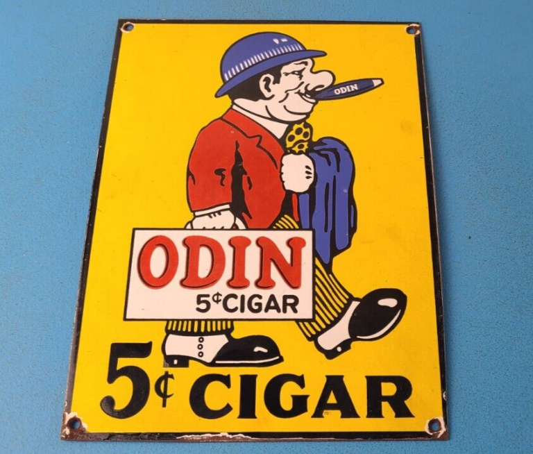 Vintage Tobacco Porcelain Sign Odin Cigars Gas Service Cigarette Pump Sign 306069132005