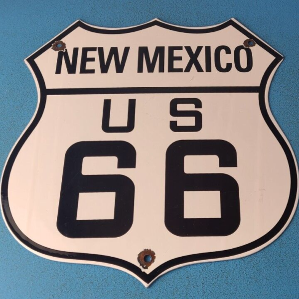 Vintage US Route New Mexico Porcelain Highway State Road Marker Gas Pump Sign