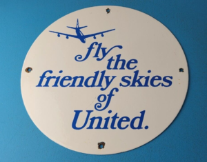 Vintage United Airlines Sign Aviation Hangar Gas Pump Airplane Porcelain Sign 305884971695