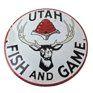 Vintage Utah Fish Game Sign - Porcelain Gas Oil Pump Deer Hunting Pump Sign