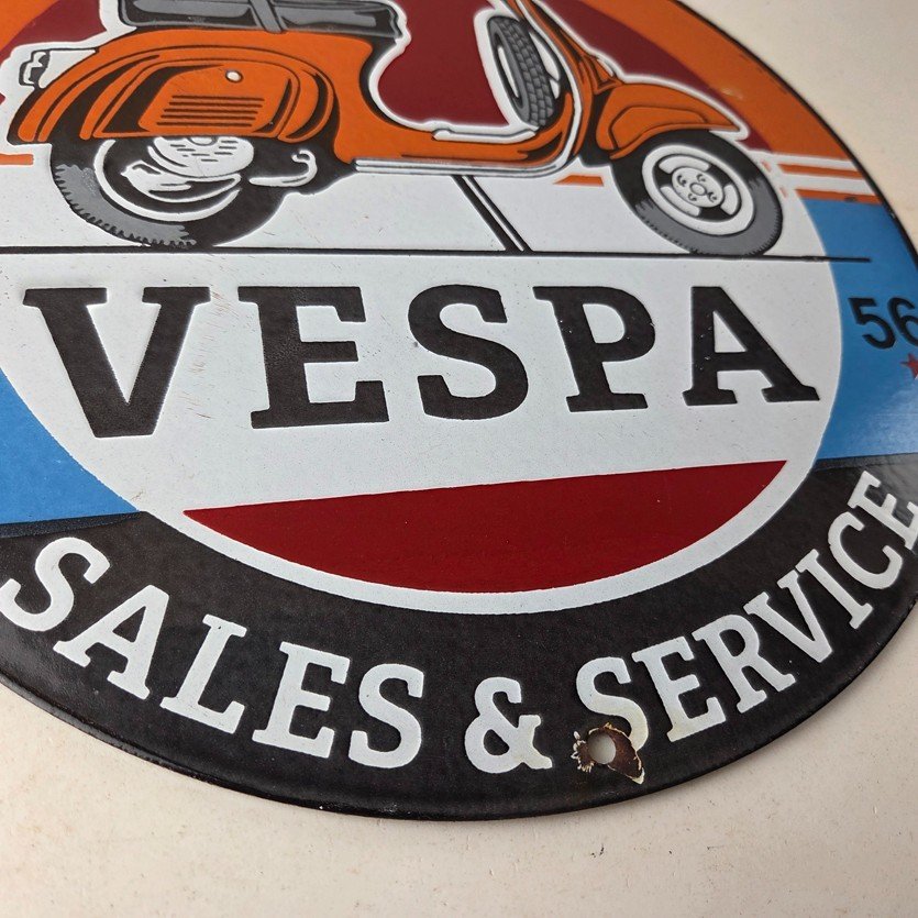 Vintage Vespa Sign - Gas Bike Motorcycle Pump Service Porcelain Sign - Image 11