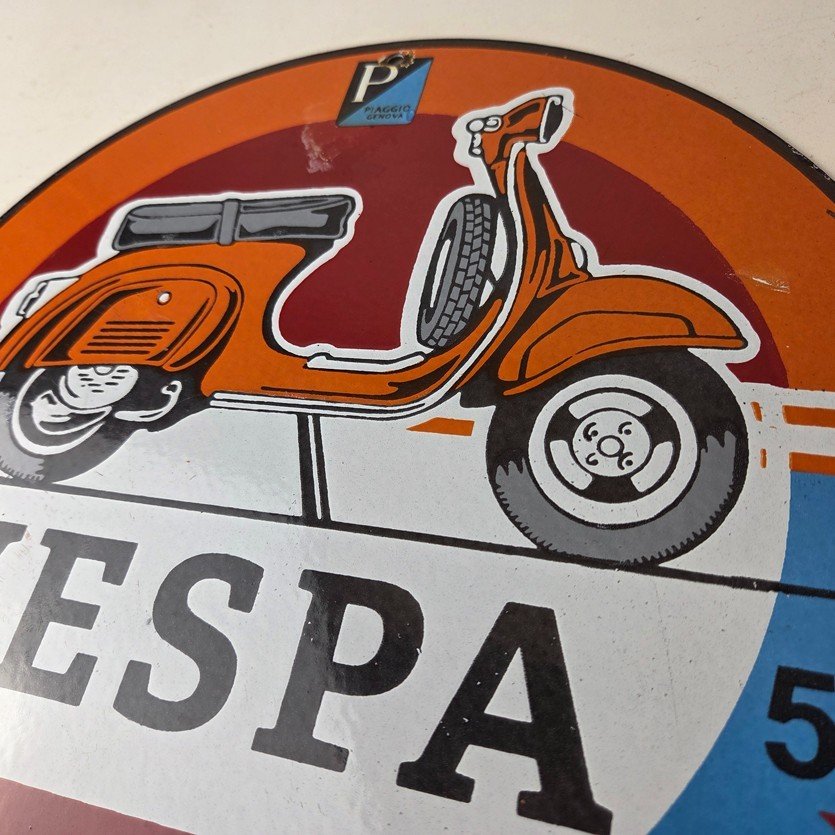 Vintage Vespa Sign - Gas Bike Motorcycle Pump Service Porcelain Sign - Image 12