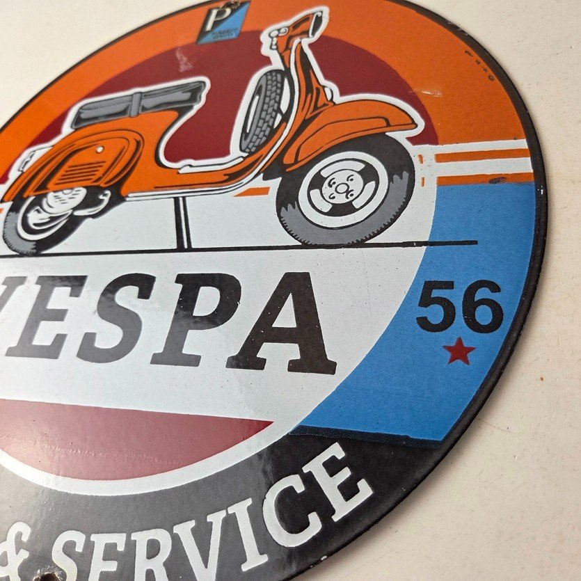 Vintage Vespa Sign - Gas Bike Motorcycle Pump Service Porcelain Sign - Image 13