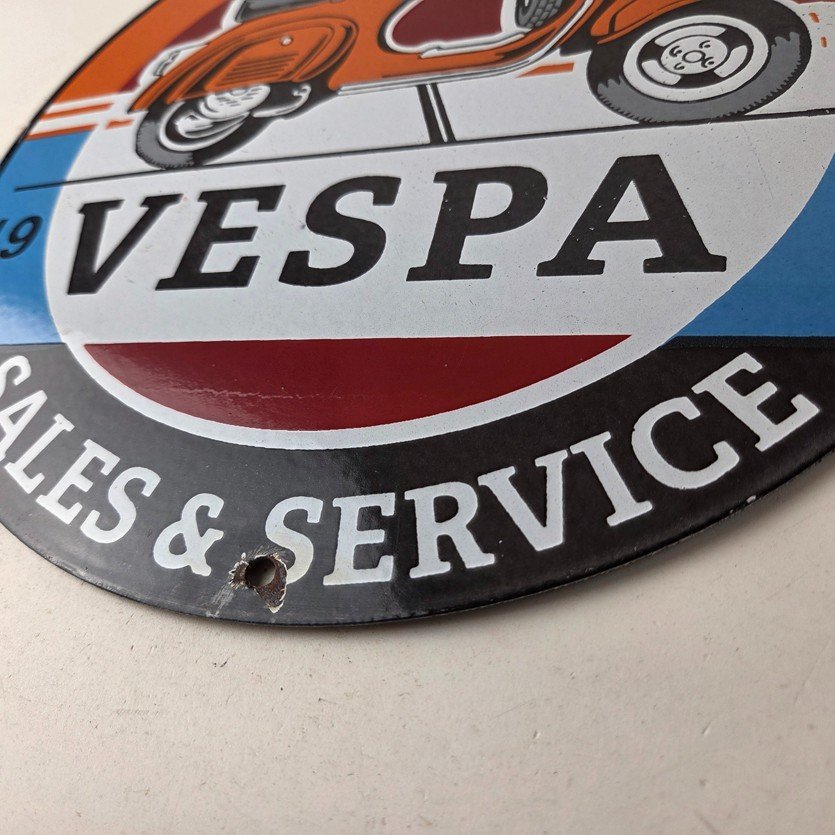 Vintage Vespa Sign - Gas Bike Motorcycle Pump Service Porcelain Sign - Image 14