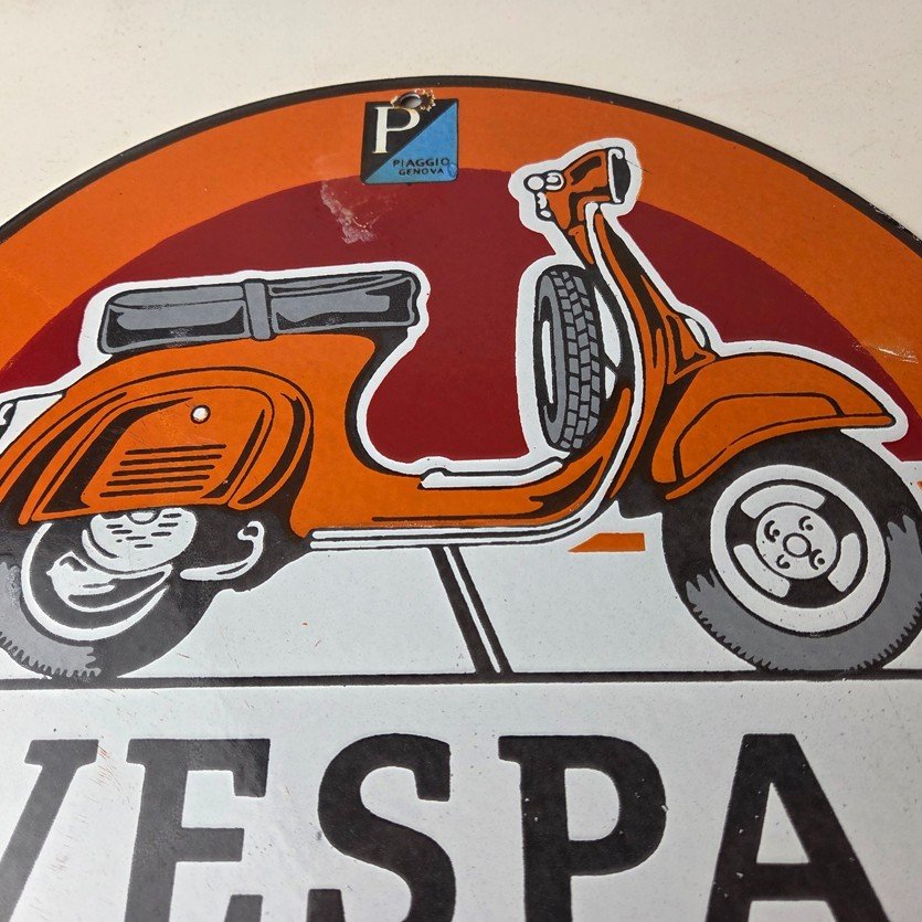 Vintage Vespa Sign - Gas Bike Motorcycle Pump Service Porcelain Sign - Image 3