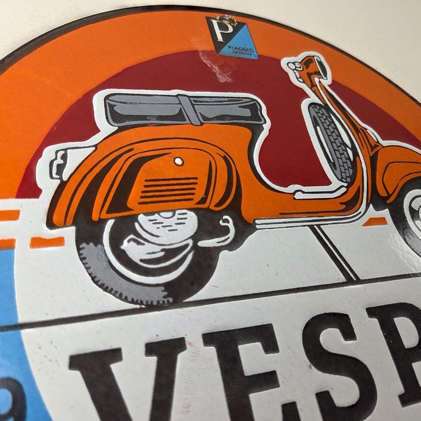 Vintage Vespa Sign - Gas Bike Motorcycle Pump Service Porcelain Sign - Image 5