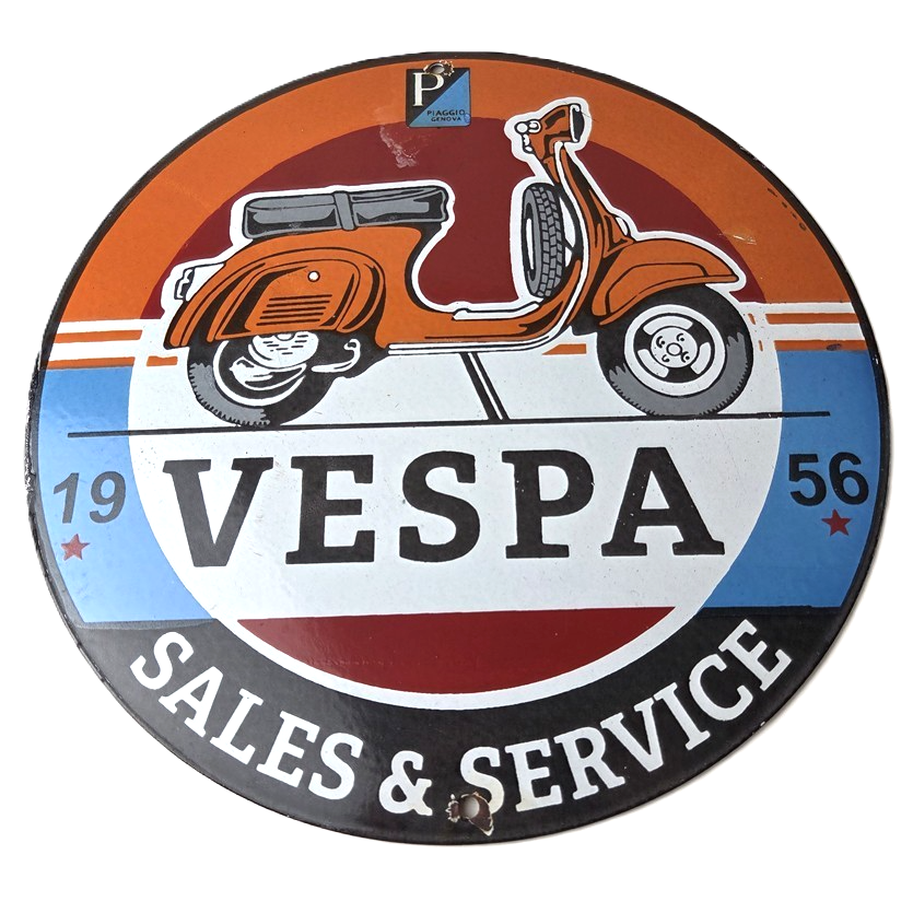 Vintage Vespa Sign - Gas Bike Motorcycle Pump Service Porcelain Sign