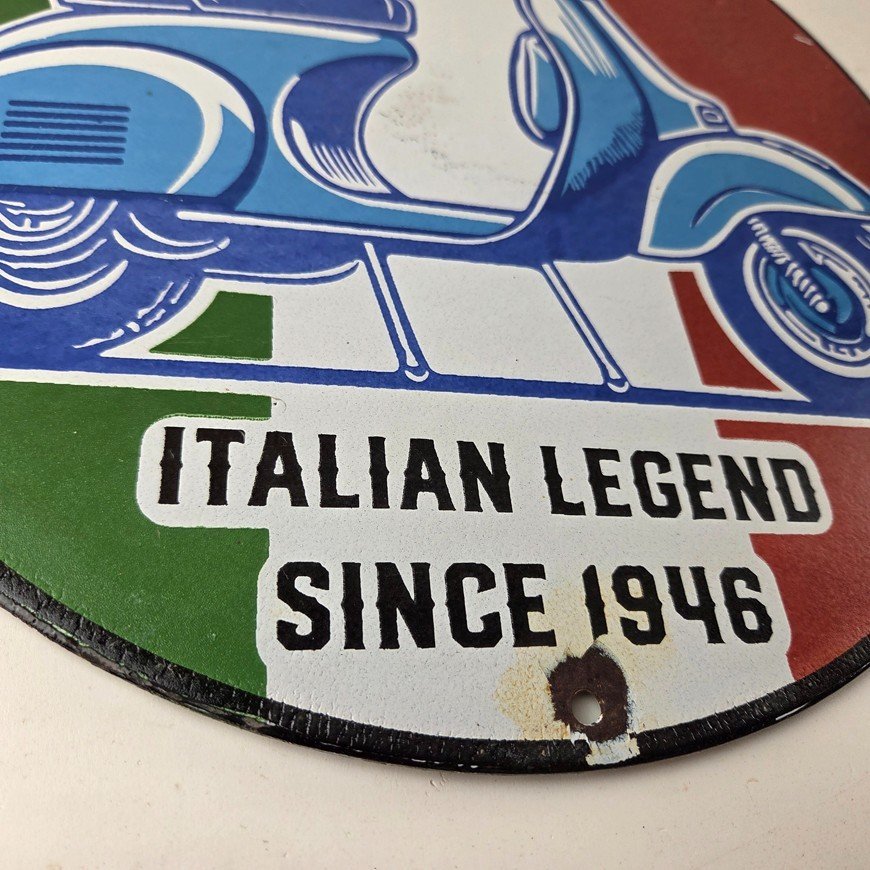 Vintage Vespa Sign - Italian Gas Service Station Porcelain Advertising Sign - Image 11