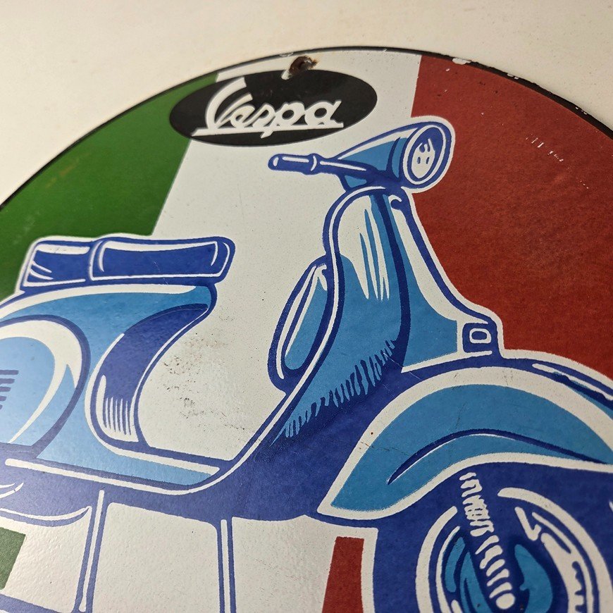 Vintage Vespa Sign - Italian Gas Service Station Porcelain Advertising Sign - Image 12