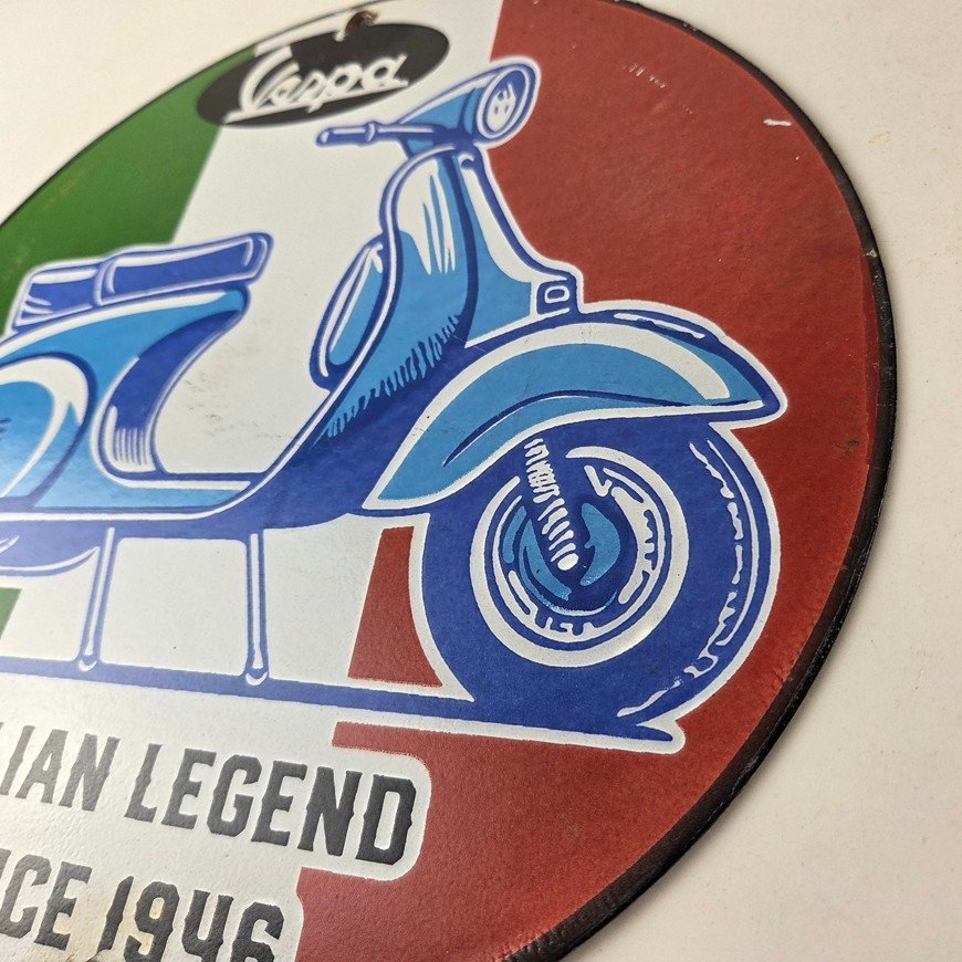 Vintage Vespa Sign - Italian Gas Service Station Porcelain Advertising Sign - Image 13