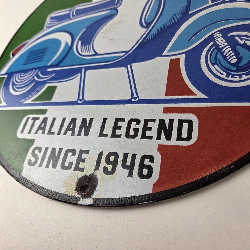 Vintage Vespa Sign - Italian Gas Service Station Porcelain Advertising Sign - Image 14