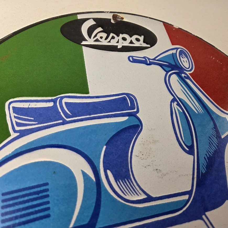 Vintage Vespa Sign - Italian Gas Service Station Porcelain Advertising Sign - Image 5
