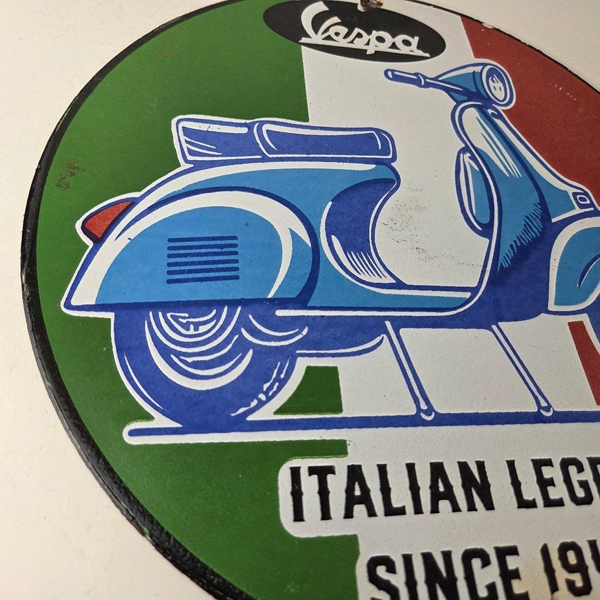 Vintage Vespa Sign - Italian Gas Service Station Porcelain Advertising Sign - Image 6