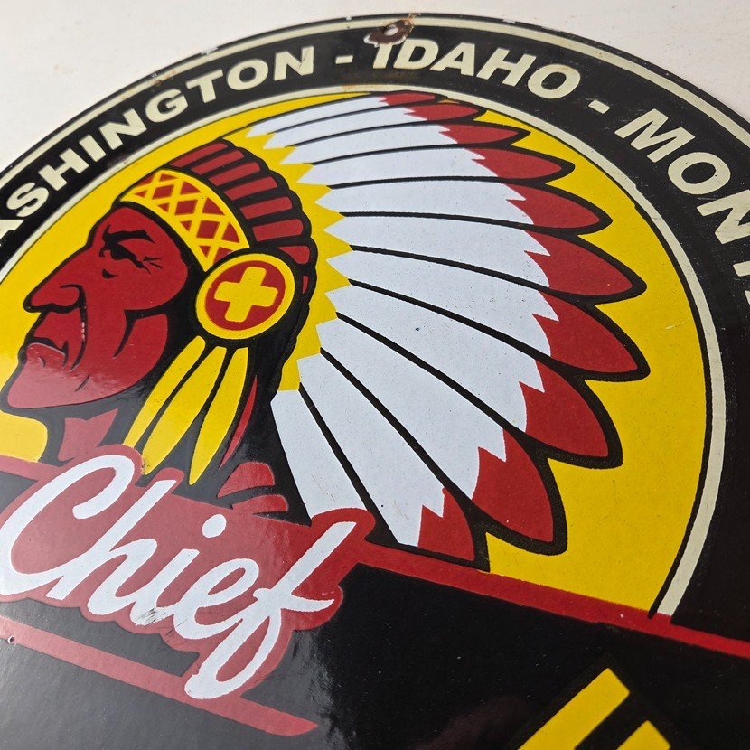 Vintage Washington Gasoline Sign - idaho Montana Chief Gas Porcelain Sign - Image 11