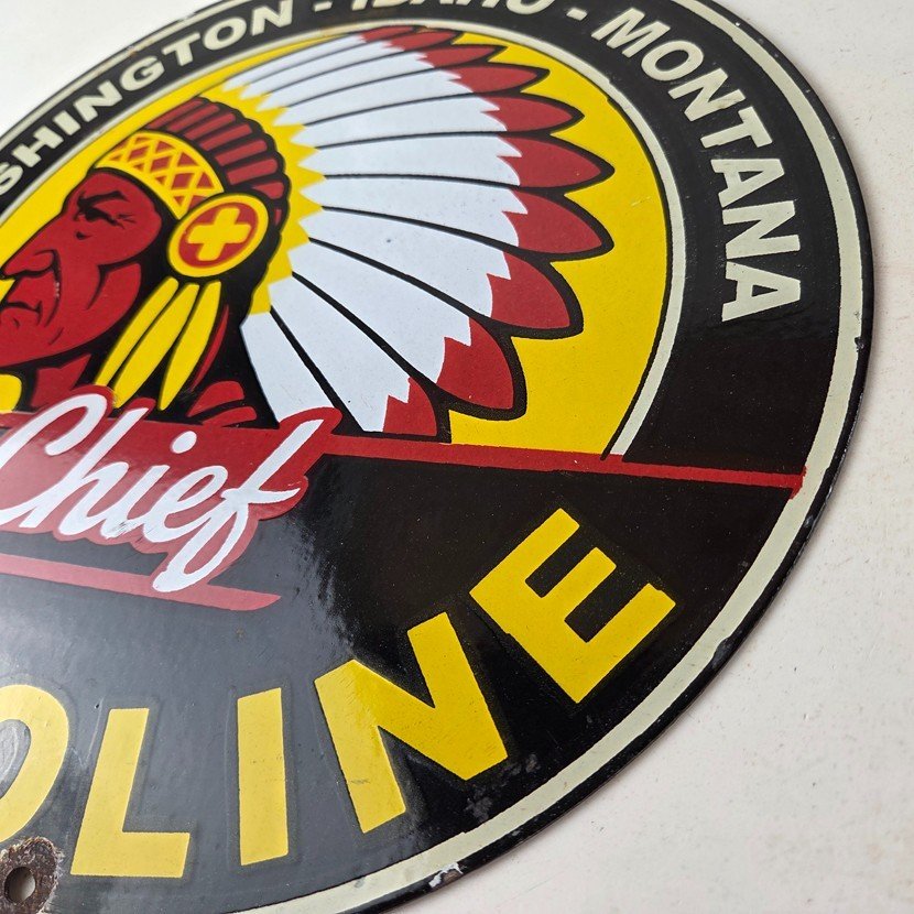Vintage Washington Gasoline Sign - idaho Montana Chief Gas Porcelain Sign - Image 12