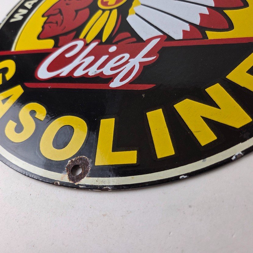 Vintage Washington Gasoline Sign - idaho Montana Chief Gas Porcelain Sign - Image 13